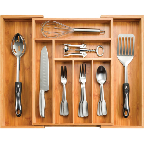 Bambüsi front view of bamboo drawer organizer showing clean finish and ready-to-use benefit