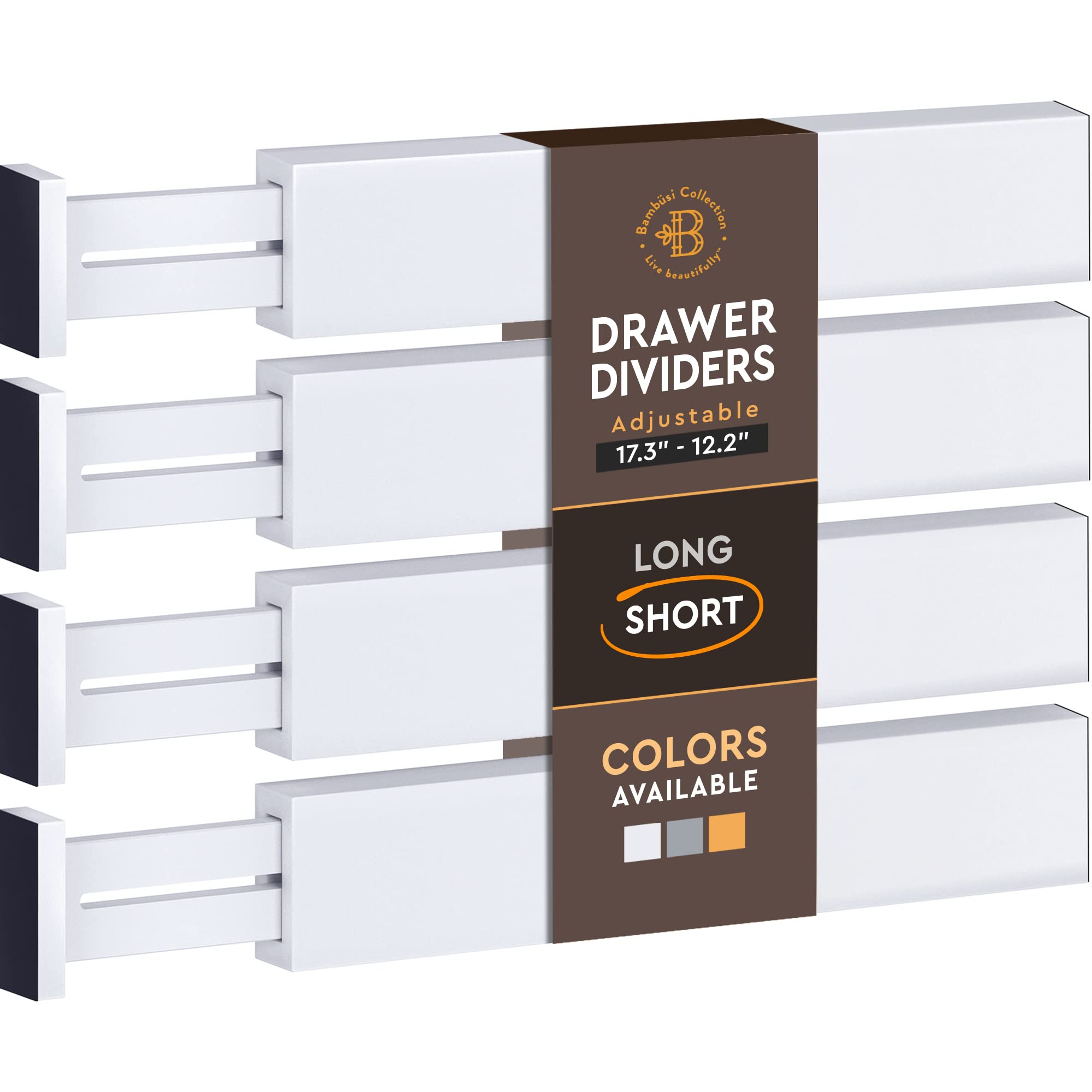 Bambüsi front pack of four white bamboo dividers showing clean storage benefit