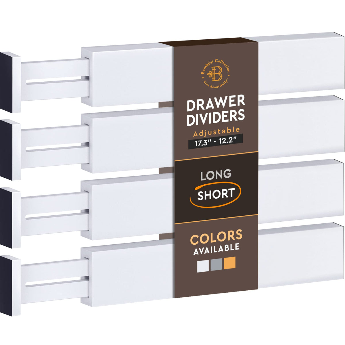 Bambüsi front pack of four white bamboo dividers showing clean storage benefit