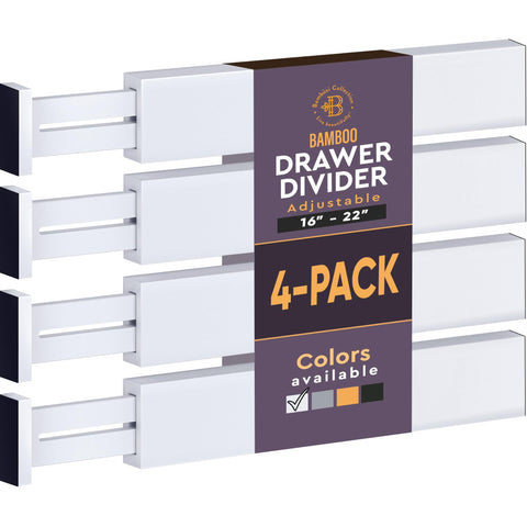 Bambüsi front view of four white drawer dividers showing tidy drawers benefit