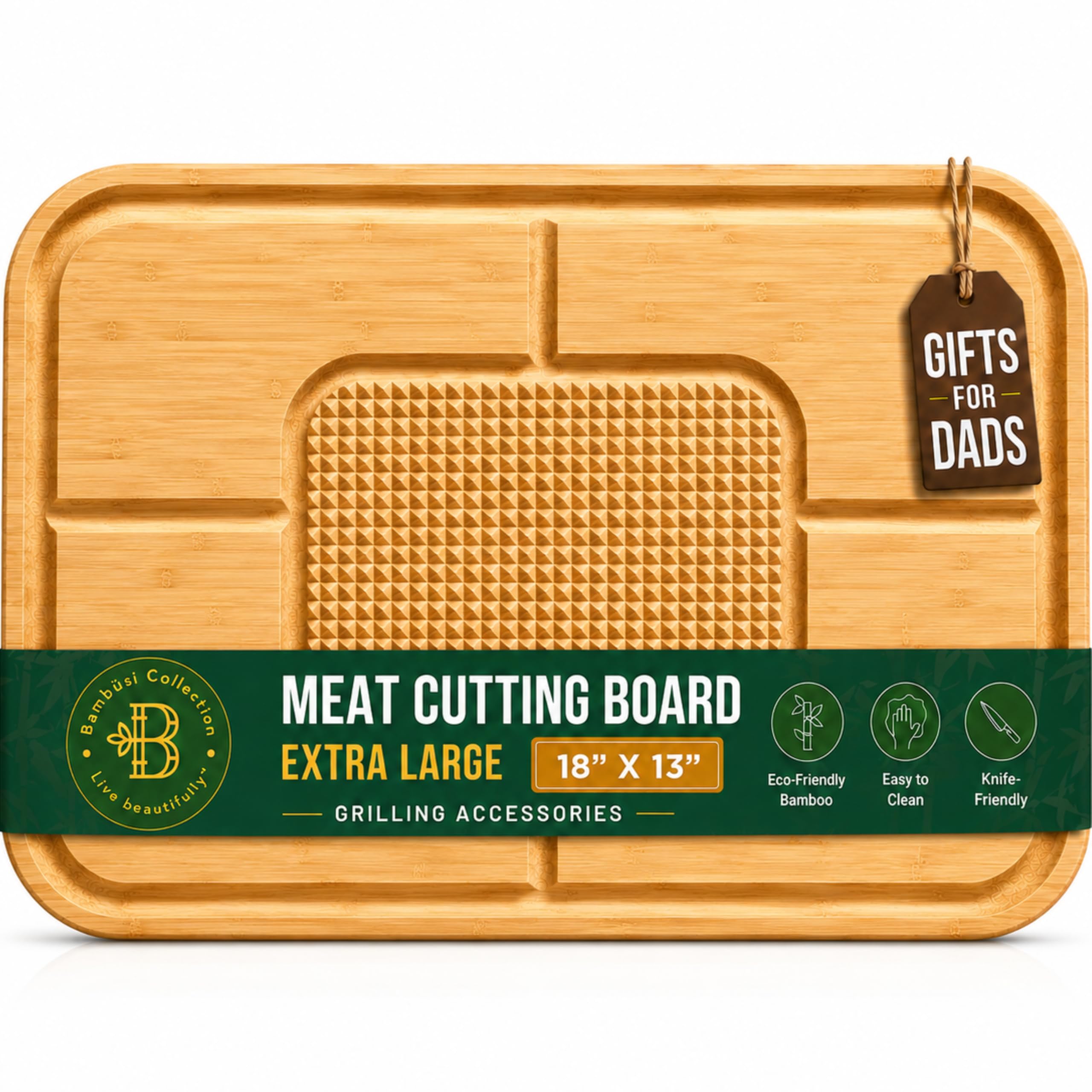 Bambüsi front view of full 18x13 bamboo butcher board for stable carving