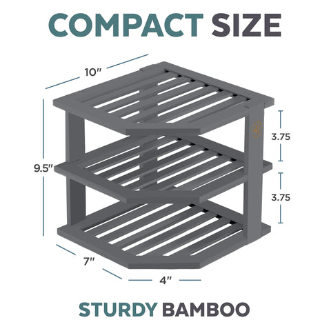 Bambüsi placed in cabinet corner organizing plates and saving shelf space