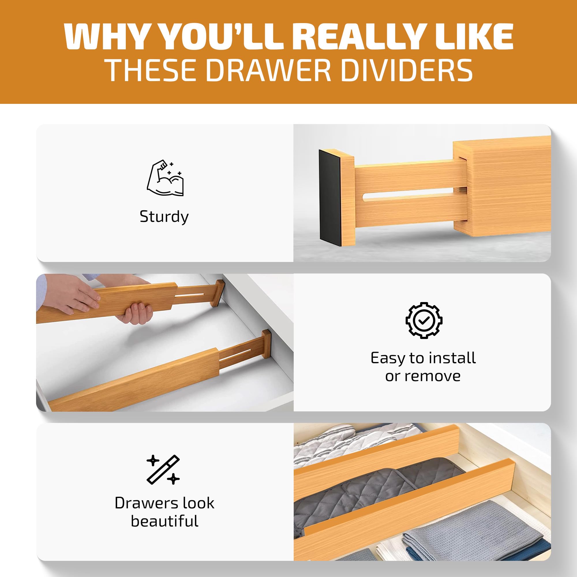 Bambüsi dividers separating socks and underwear in bedroom drawer for neat storage