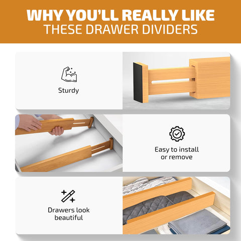 Bambüsi dividers separating socks and underwear in bedroom drawer for neat storage