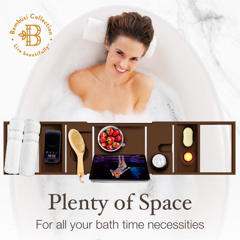Bambüsi removable spa trays with soap and candle for organized storage