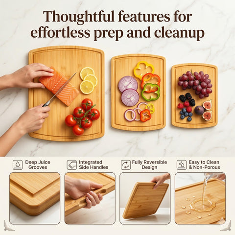 Bambüsi three boards side-by-side to show large, medium and small sizes