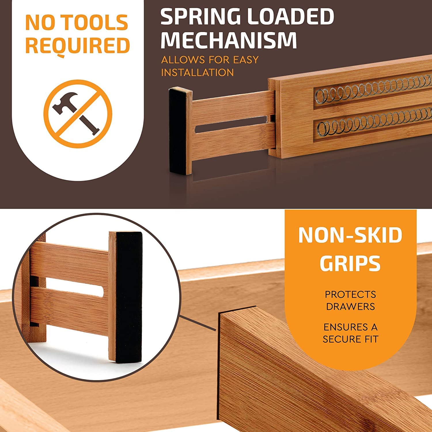 Bambüsi stacked dividers in deep drawer creating taller custom compartments