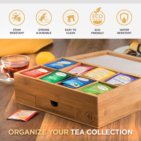 Bambüsi top-open view displaying compartments for quick visual tea selection