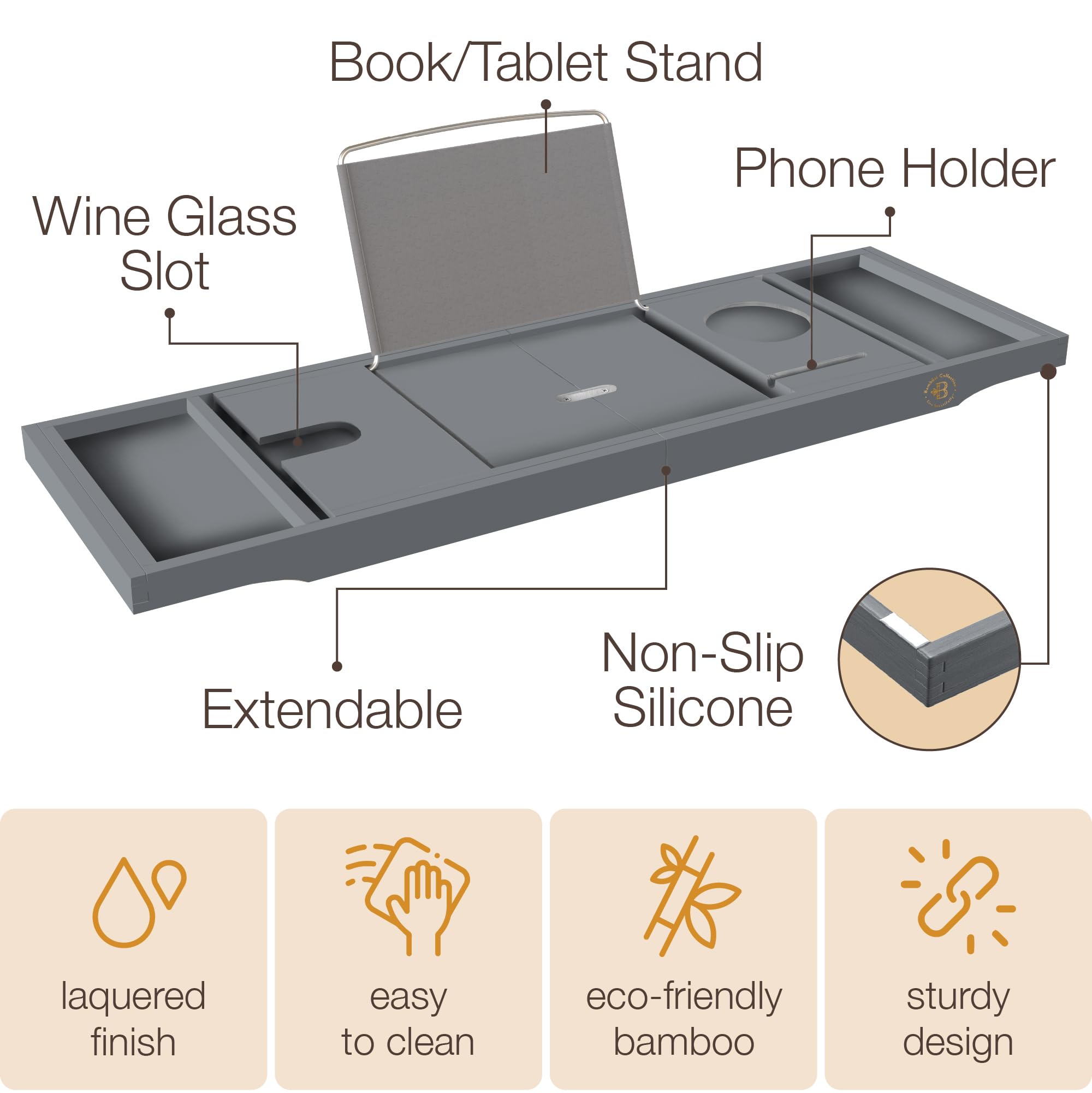 Bambüsi wine glass slot holding a stemmed glass securely for spill-free relaxation