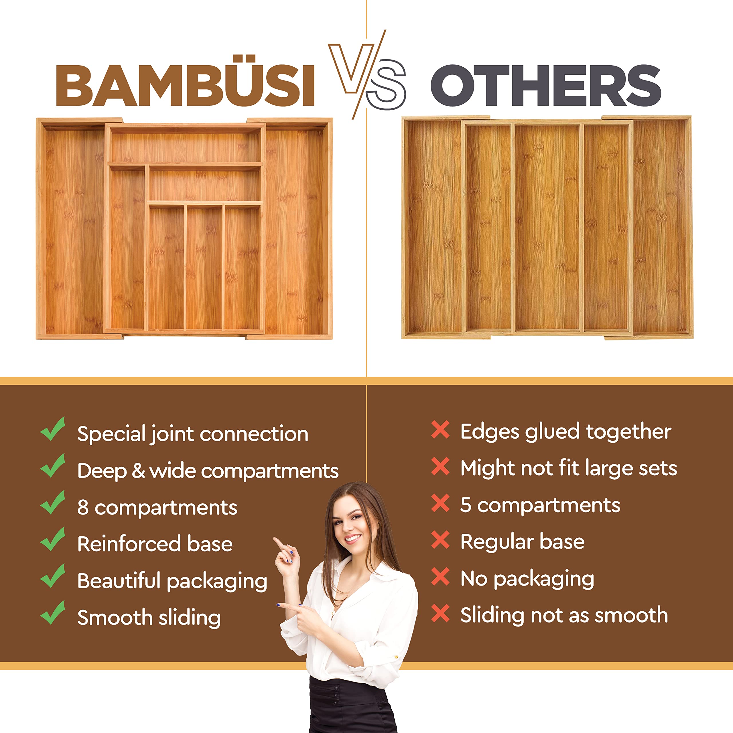 Bambüsi side profile showing 2 inch depth and low-profile design for drawer clearance