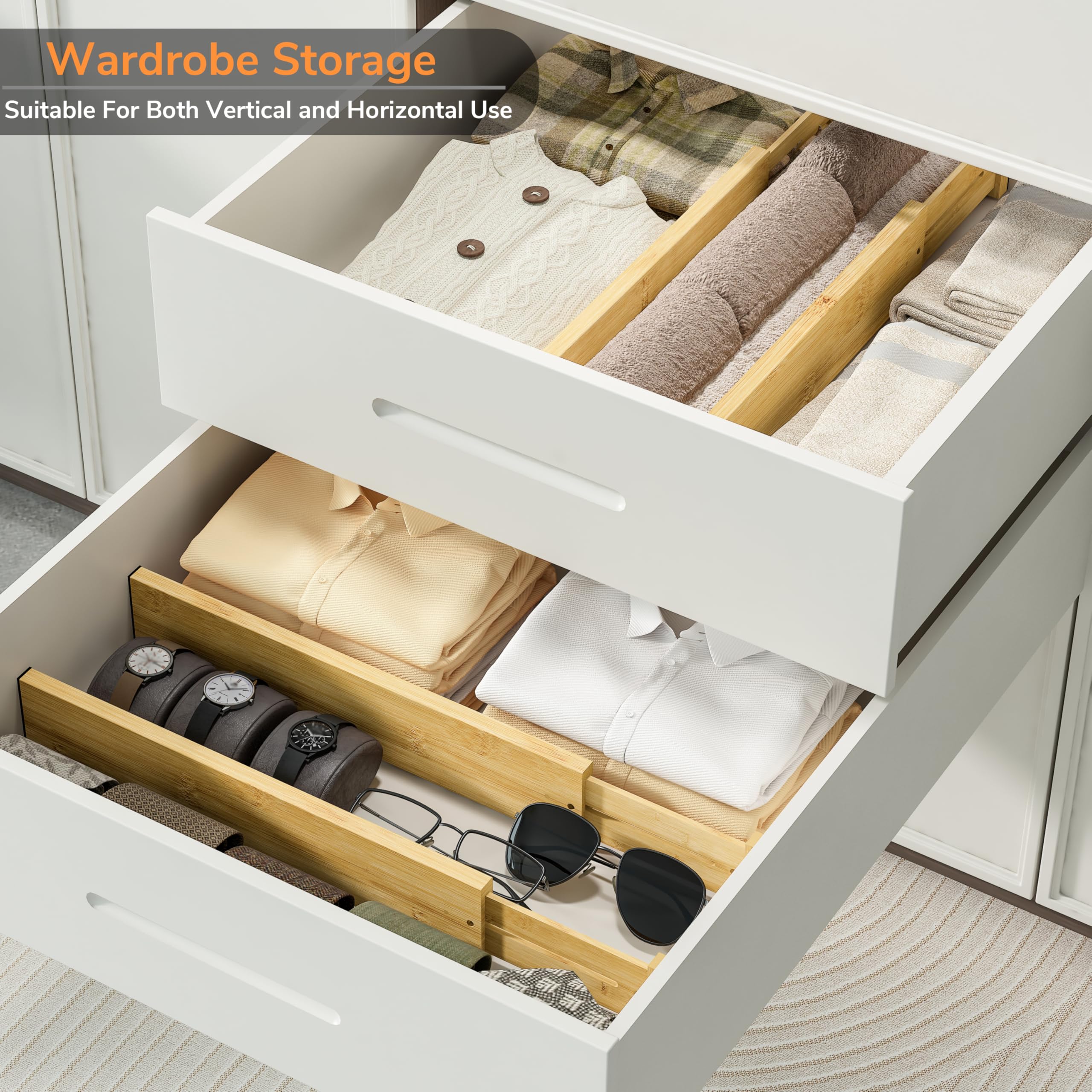 BAMEOS in dresser drawer preventing folded clothes from spilling benefit