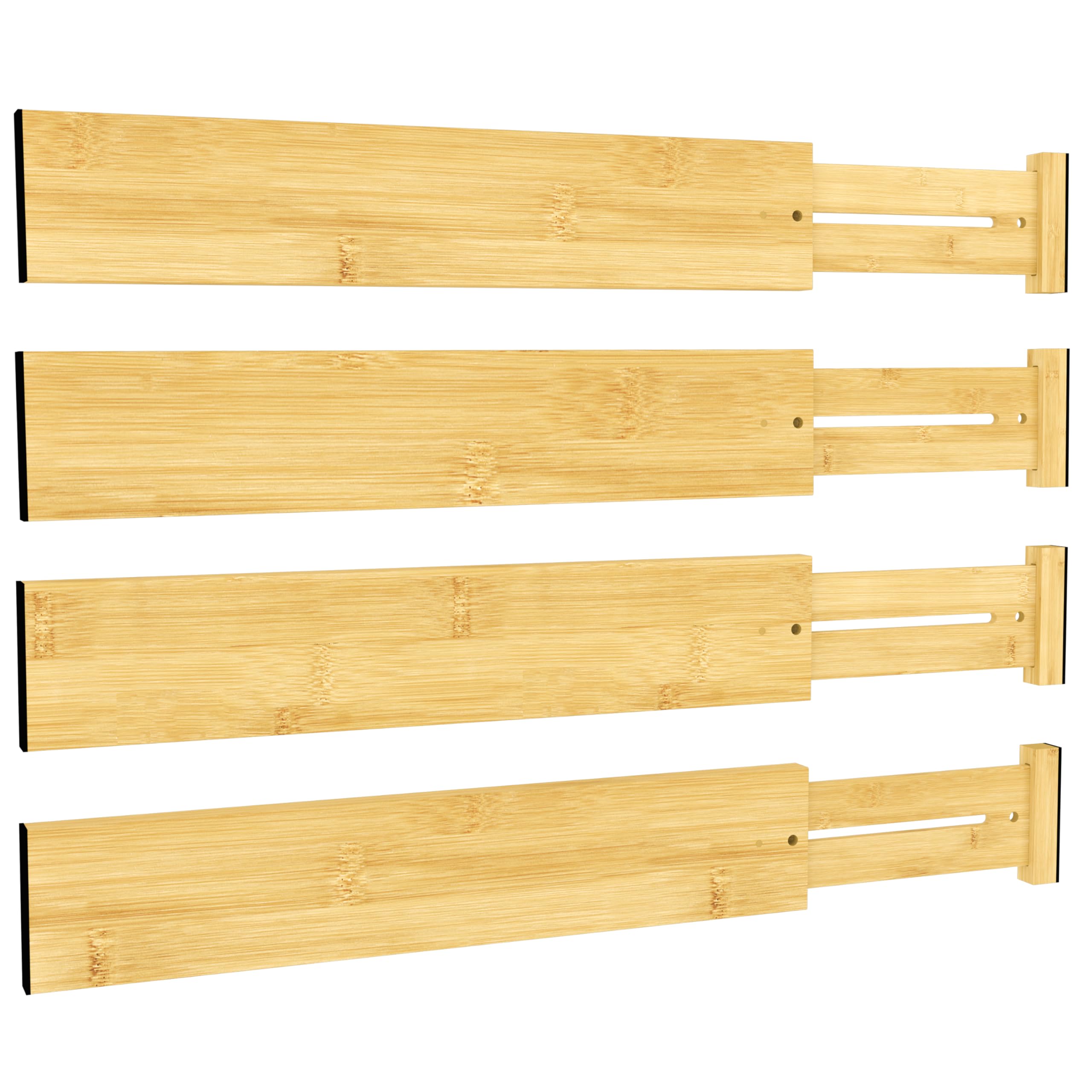 BAMEOS front view of four bamboo dividers showing neat organization benefit