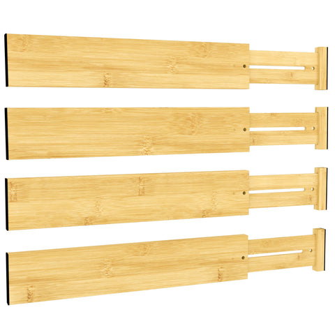 BAMEOS front view of four bamboo dividers showing neat organization benefit
