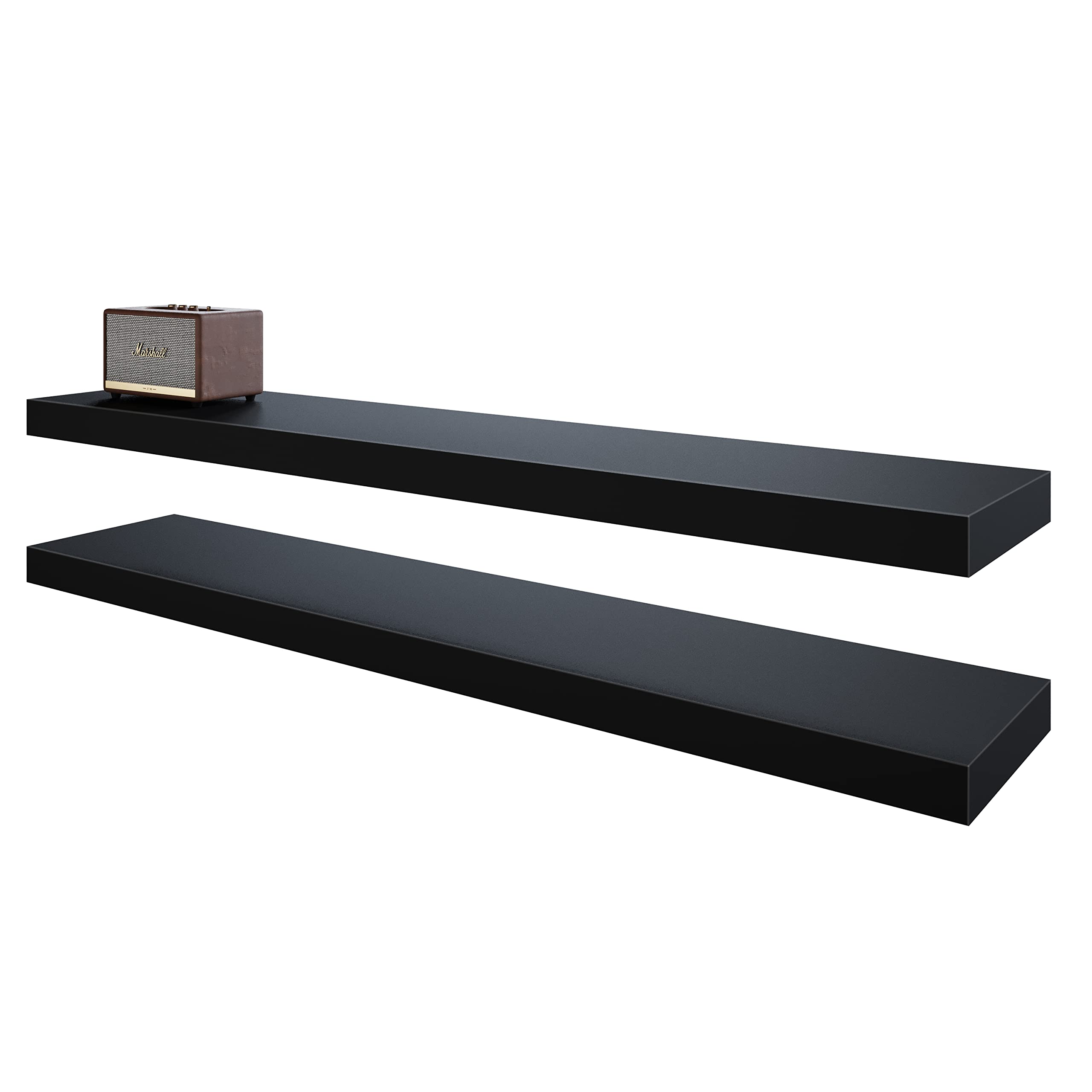 BAMEOS front view matte black shelf showing clean floating look and styling benefit