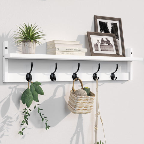 BAMEOS front view showing white shelf and five dual hooks for neat storage