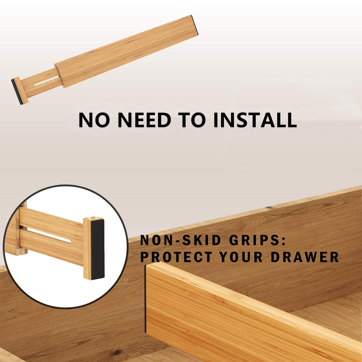 BAMEOS divider inside drawer with tape measure showing correct fit benefit