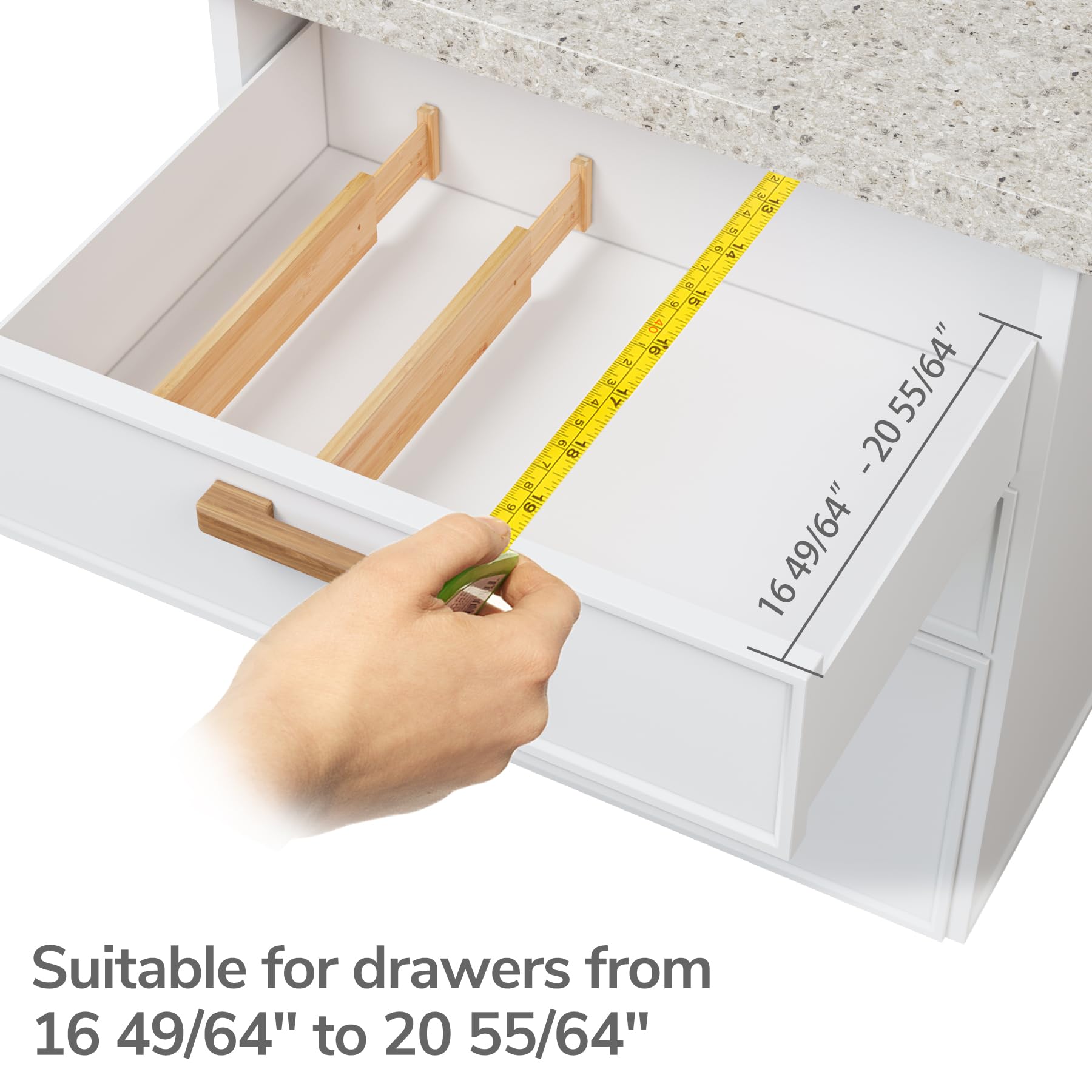 BAMEOS divider used vertically in deep drawer to double partition height