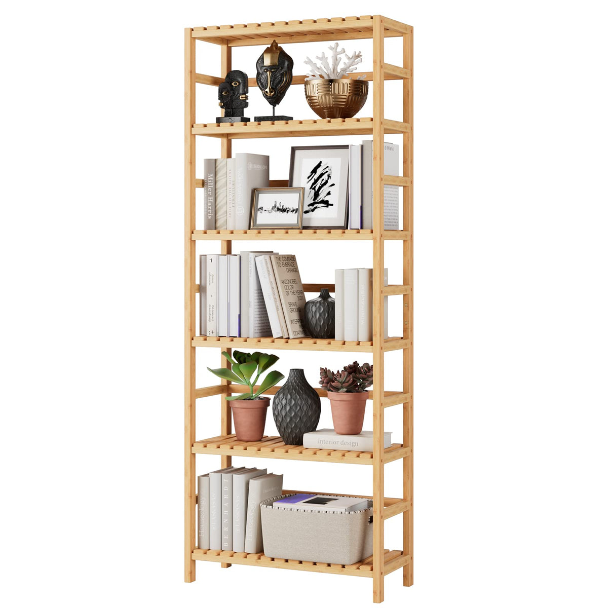 Bamjoy front view of full 6-tier shelf showing storage benefit