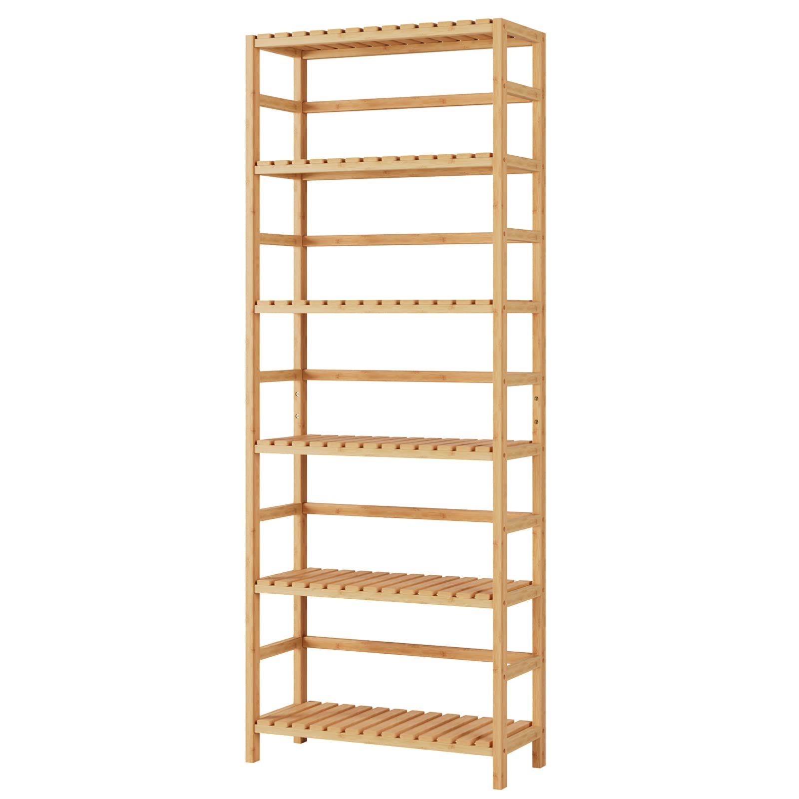 Bamjoy shelf beside chair showing height and narrow footprint advantage