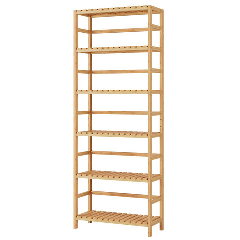 Bamjoy shelf beside chair showing height and narrow footprint advantage