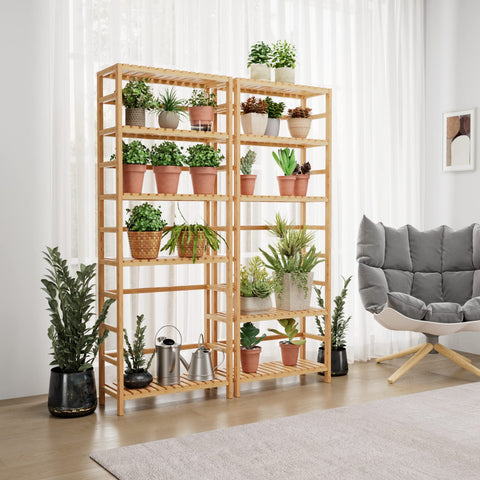 Bamjoy shelf styled with potted plants showing decorative display benefit