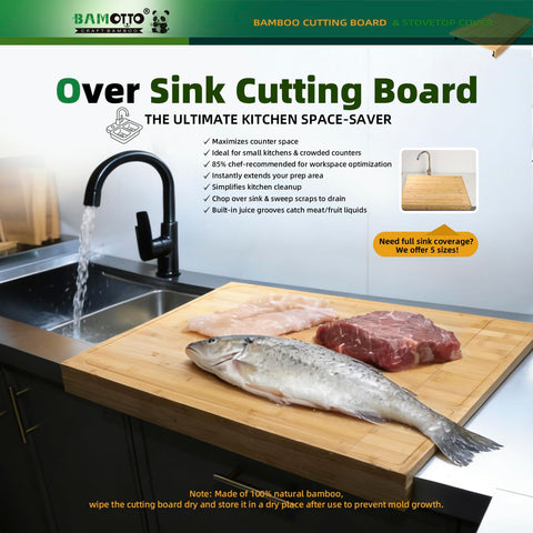 BAMOTTO CRAFTBAMBOO used as stovetop cover showcasing expanded prep area benefit