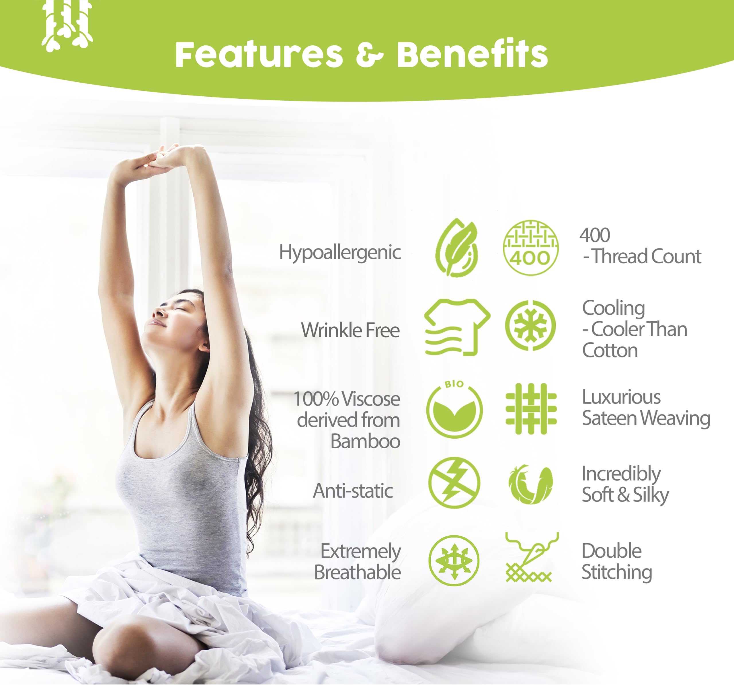 BAMPURE sheets beside ruler showing fit for up to 16-inch mattress
