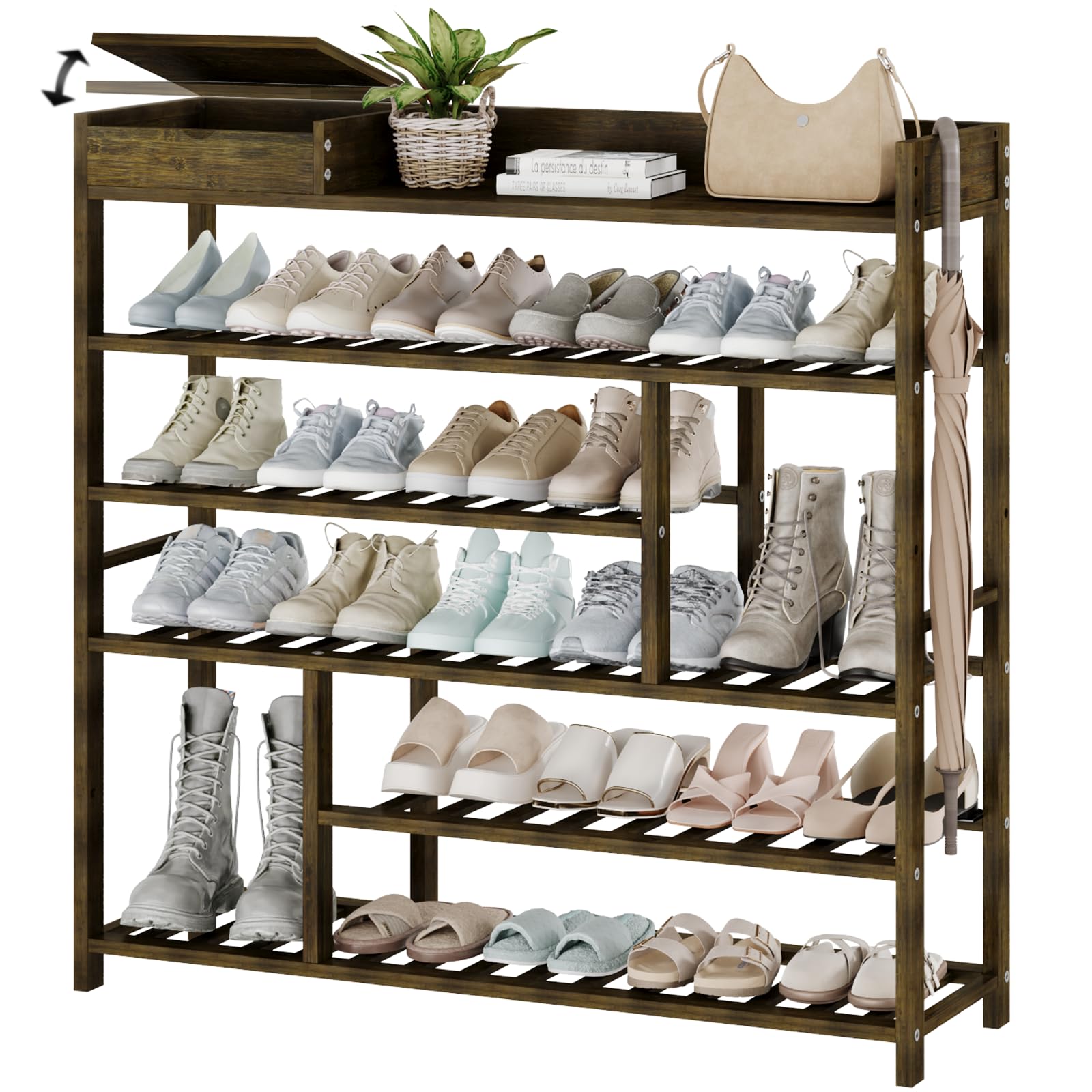 Bamworld front view shoe rack showing compact slim profile and neat storage benefit