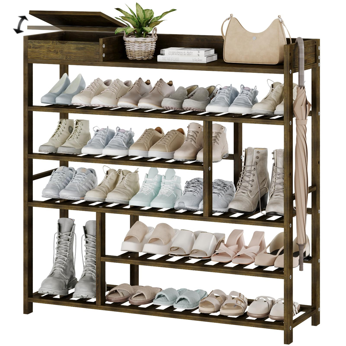 Bamworld front view shoe rack showing compact slim profile and neat storage benefit