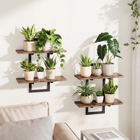 Bamworld front view of brown floating shelves showing secure display benefit