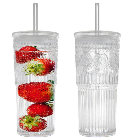 Bandesun front view of 24oz glass tumbler showing elegant design and capacity benefit