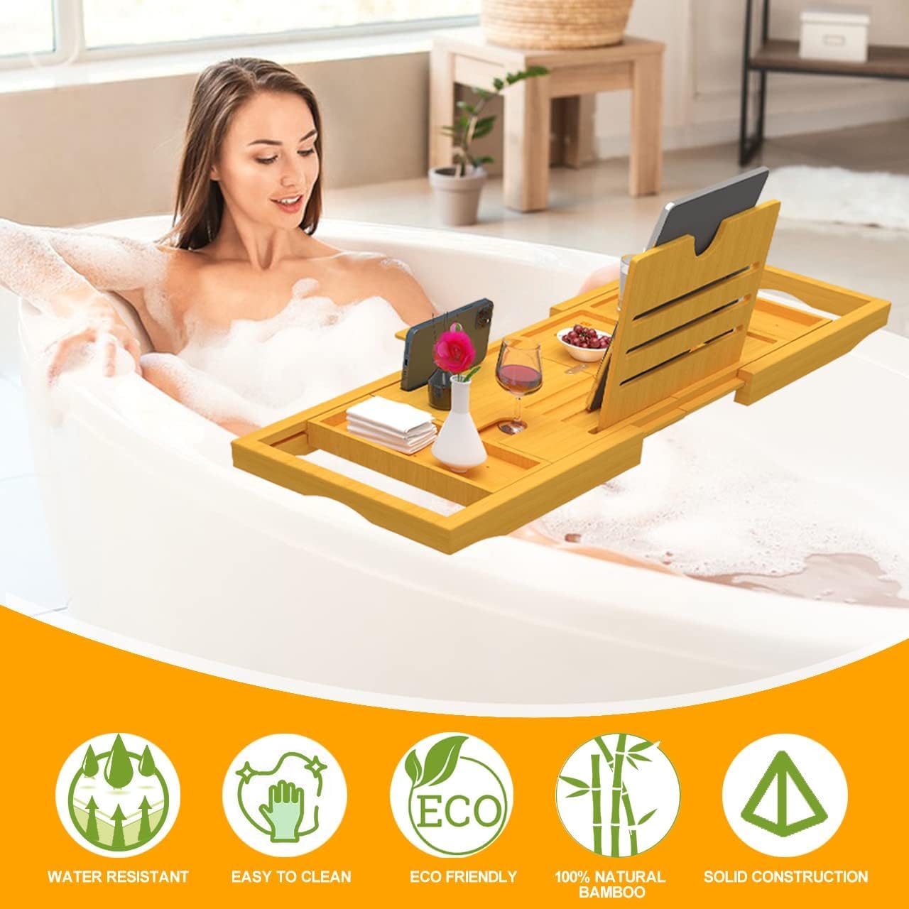 Banlilu expanded tray spanning wide bathtub for two-person use
