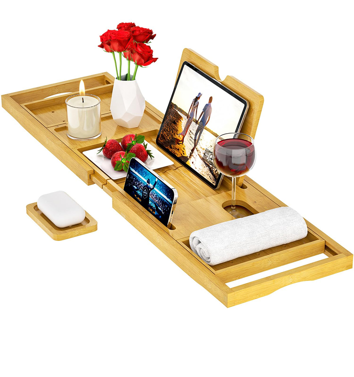 Banlilu front view of bamboo tray showing layout and benefits
