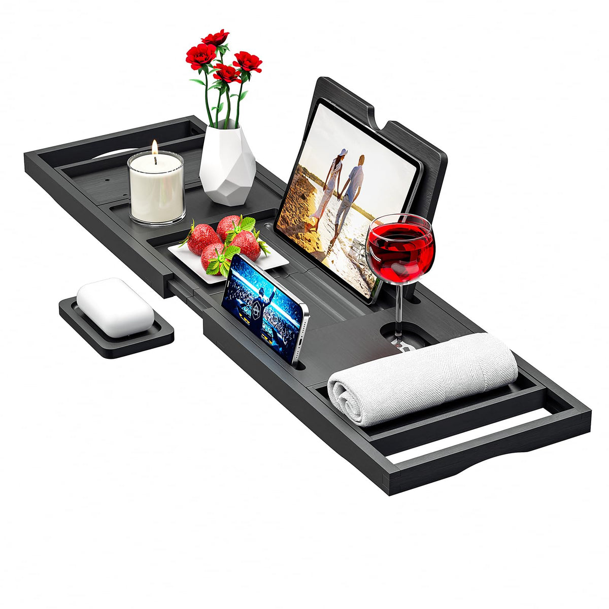 Banlilu front view of bamboo tray showing full layout and organization benefit