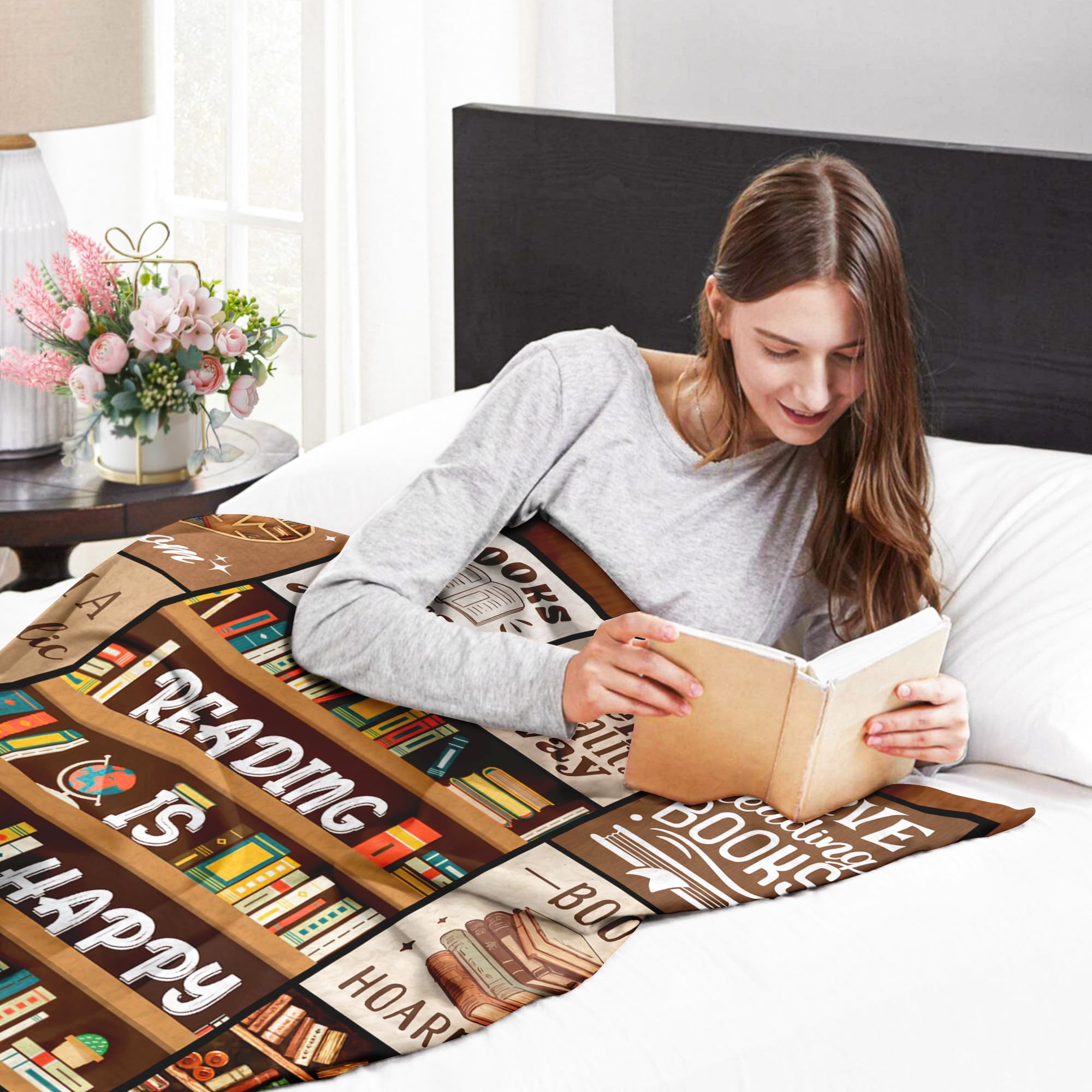 BAOERN blanket draped while reading showing comfort and warmth