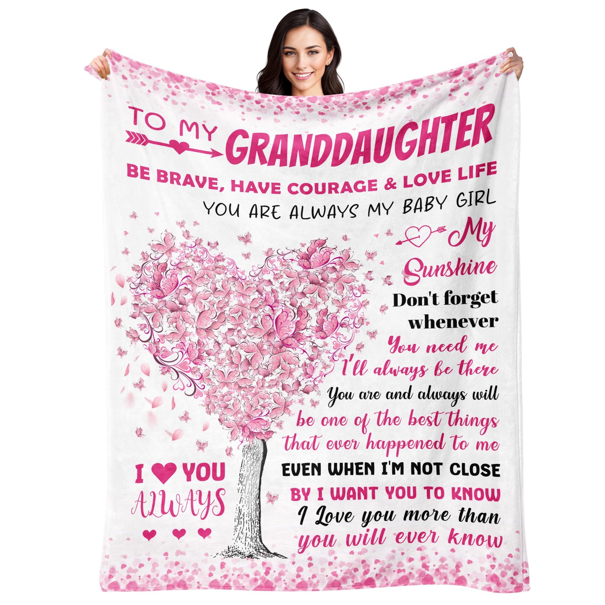 BAOERN front view of granddaughter blanket showing message and pink color, ideal gift