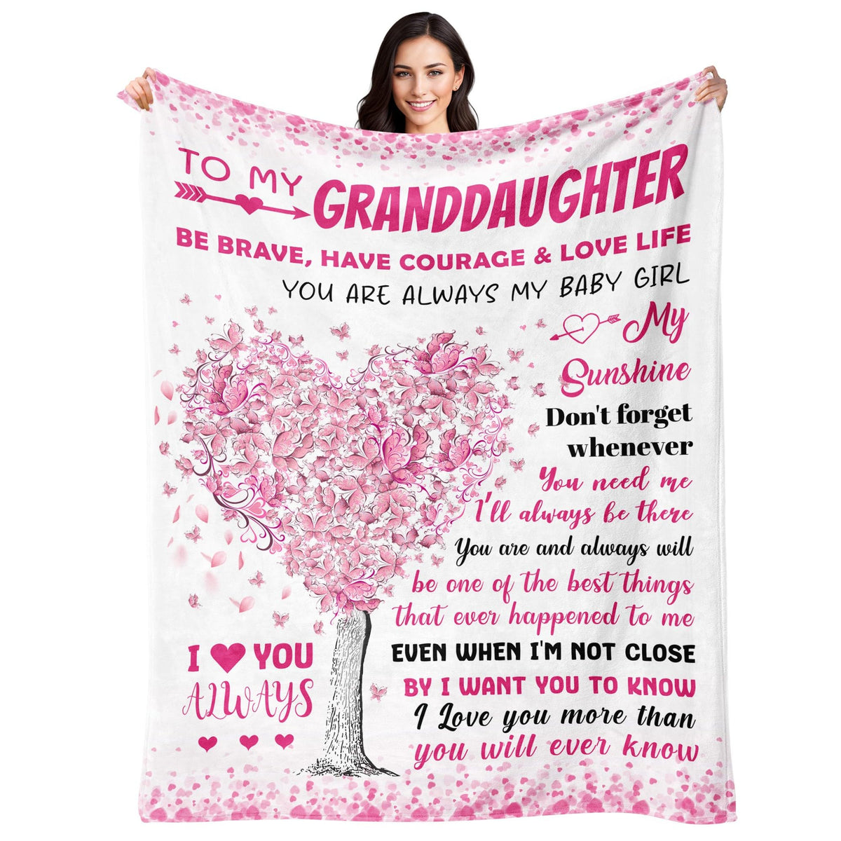 BAOERN front view of granddaughter blanket showing message and pink color, ideal gift