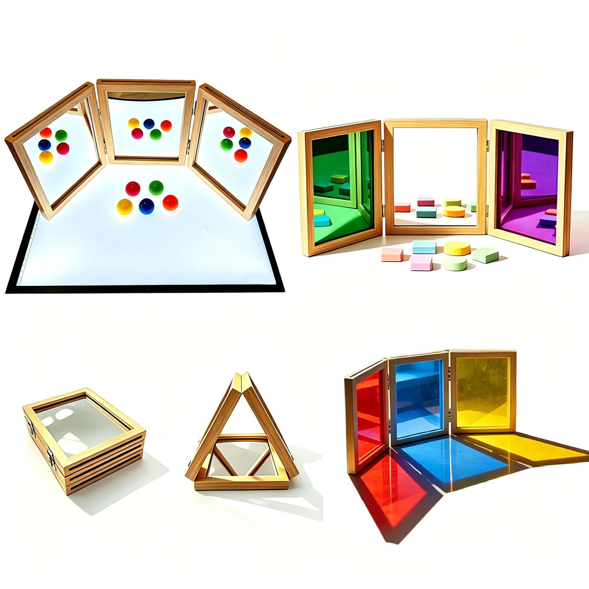 BAOGETONGLER front view of tri-fold mirror showing reflective panels and clear surface benefits