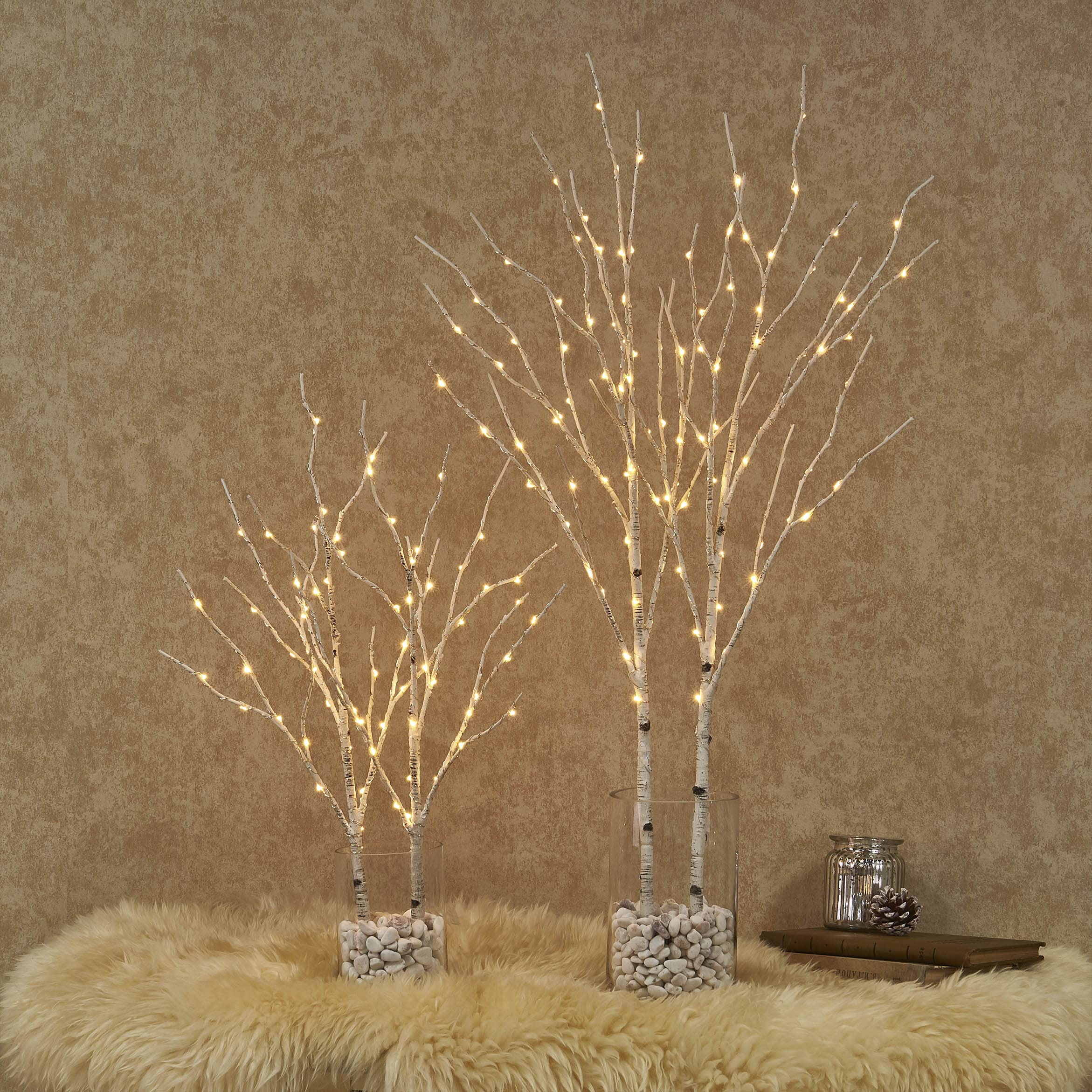 BAOLITVINE styled mantel with birch branches enhancing seasonal decor