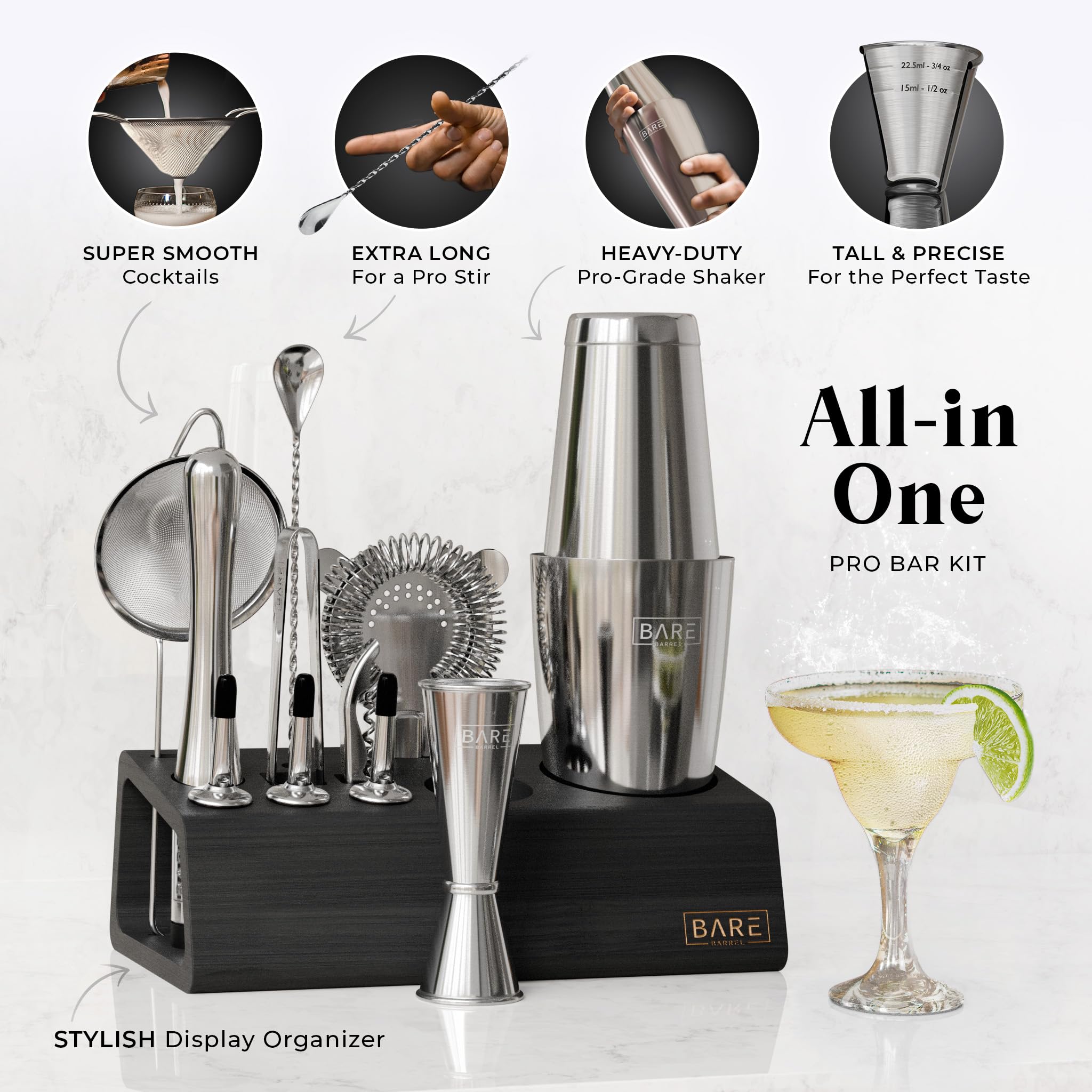 Bare Barrel Boston shaker close-up showing durable stainless steel