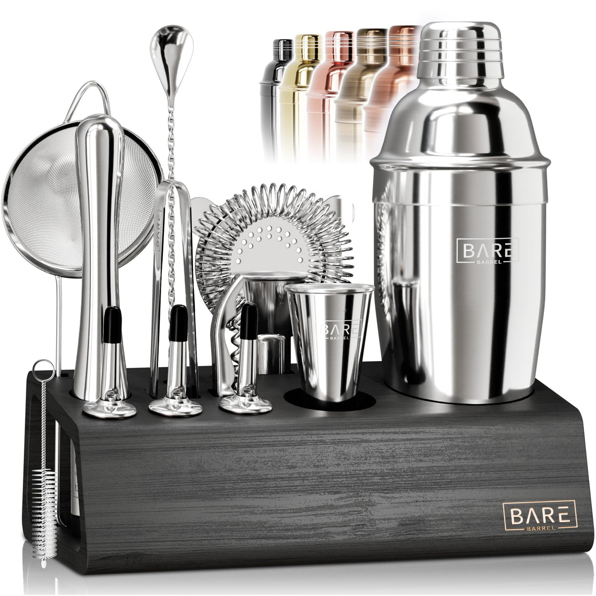 Bare Barrel front view of complete 14-piece set shows organized tools and visual appeal