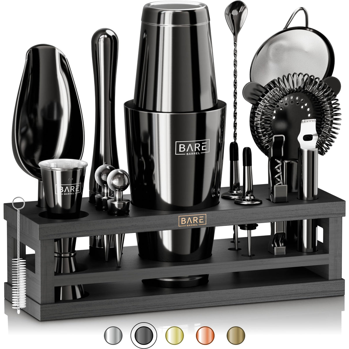 Bare Barrel jet-black Boston shaker front view showing sleek finish and durable design for consistent shakes