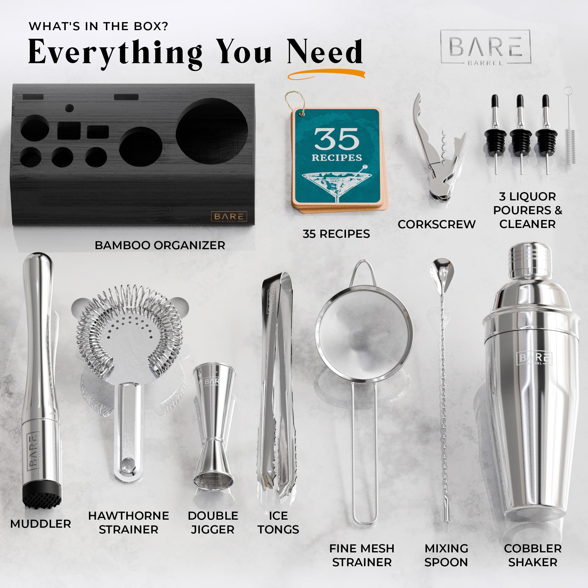 Bare Barrel muddler and bar spoon detail showing ergonomic grip for efficient mixing