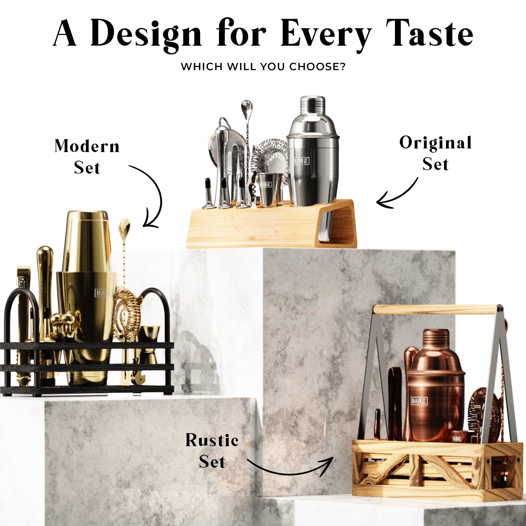Bare Barrel set next to a glass to show real-world size and scale