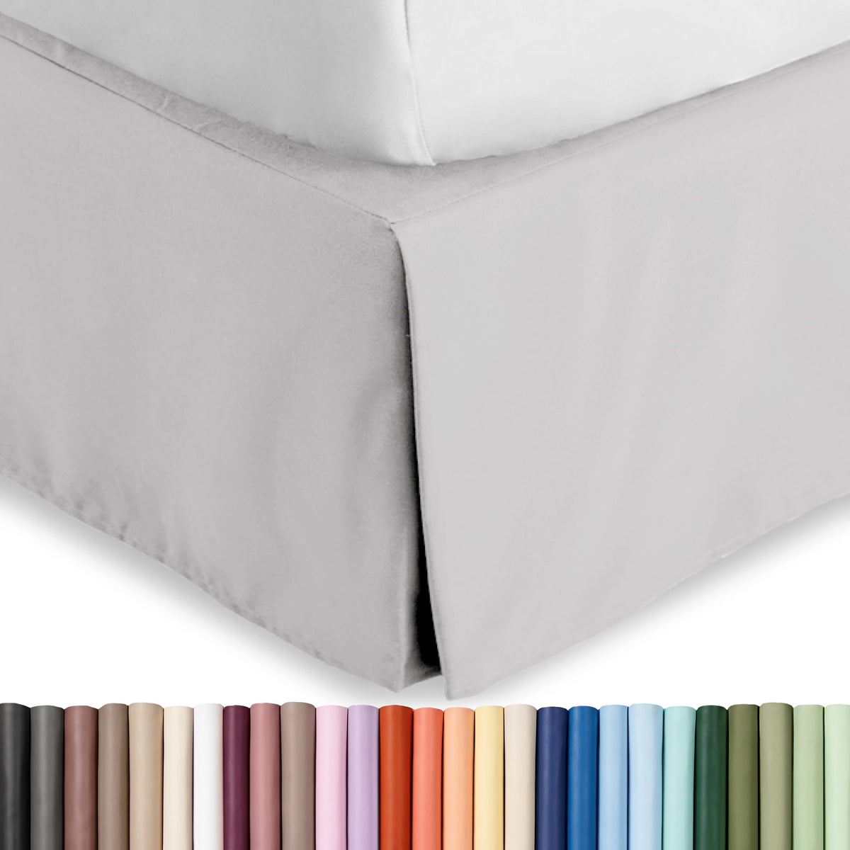 Bare Home front view of light grey bed skirt for tidy base