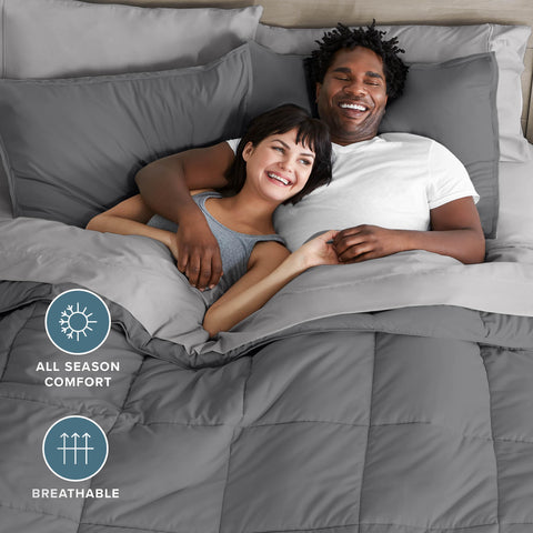 Bare Home box-stitched comforter detail showing even fill and lasting loft