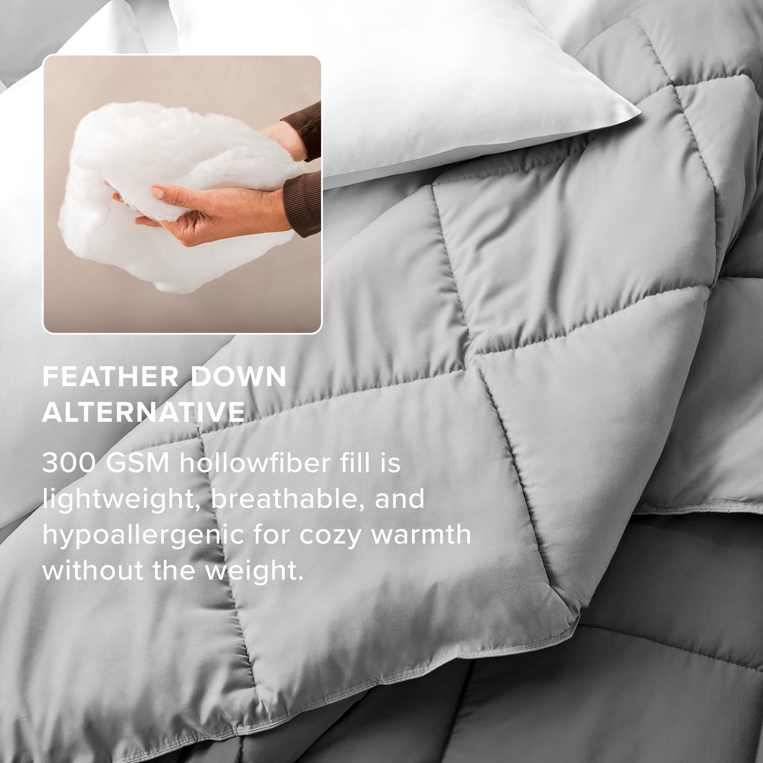 Bare Home comforter folded to show compact storage and portability