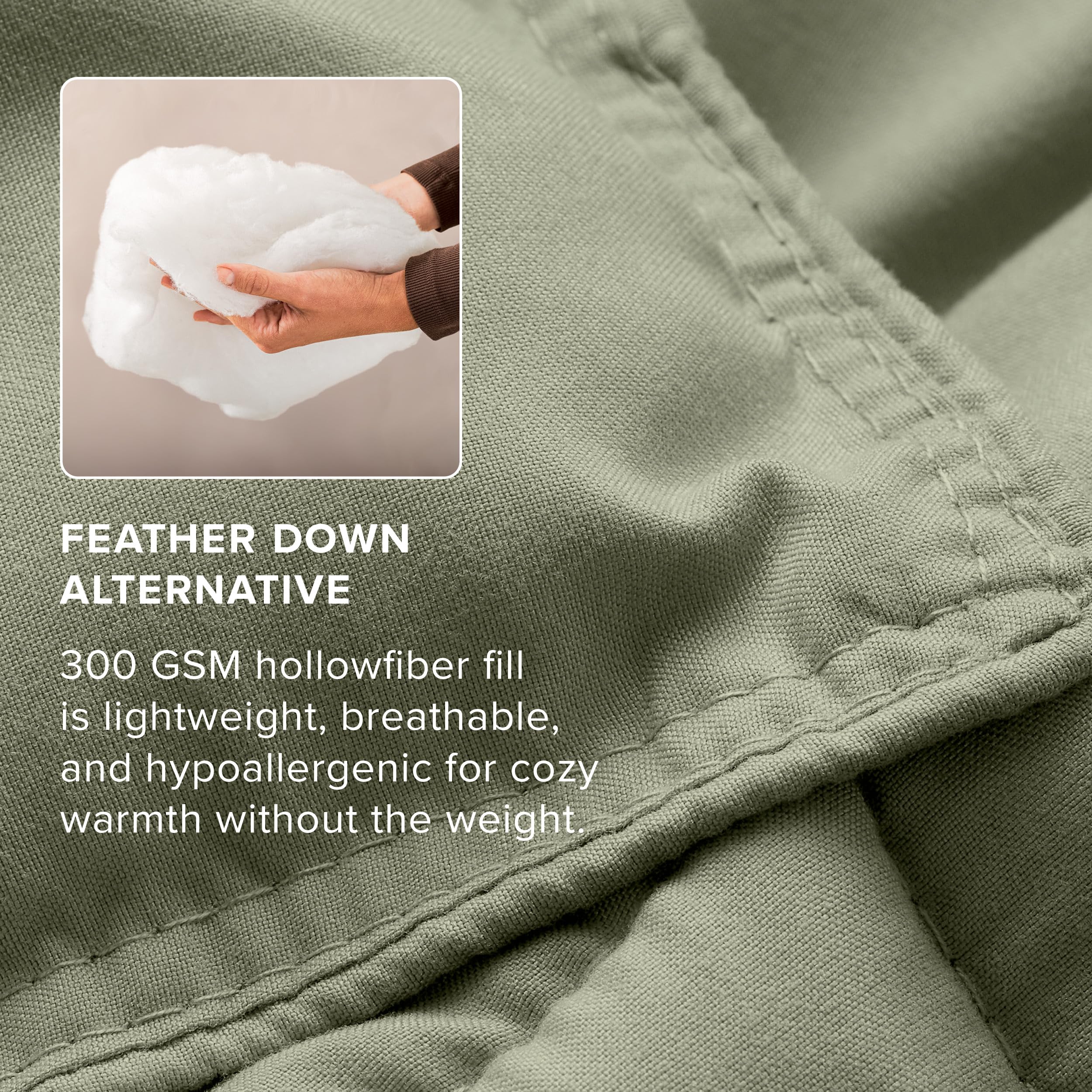 Bare Home folded comforter ready for storage showing compactness and easy care