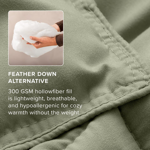 Bare Home folded comforter ready for storage showing compactness and easy care
