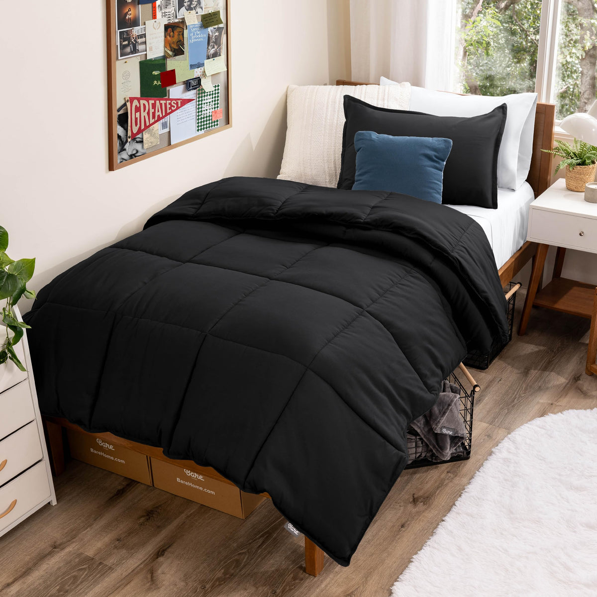 Bare Home comforter front view showing full black cover and neat edges for instant style